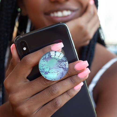 Ksadiye Phone Grip with Expanding Kickstand,Purple Green Marble Design Cellphone Collapsible Clear Stand for Smartphones