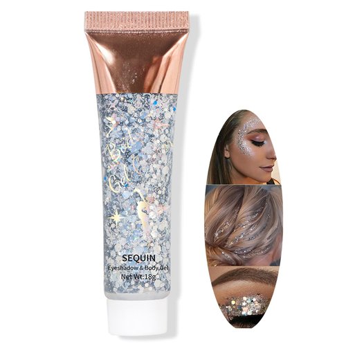 SeleneTenderaes 10 Color Safe for skin, easy to remove Body Glitter Silver Face Hair Self Adhesive Gel Festival Accessories Cosmetic Glitter Chunky Sequins Glitters for Eye Nails Rave 23g