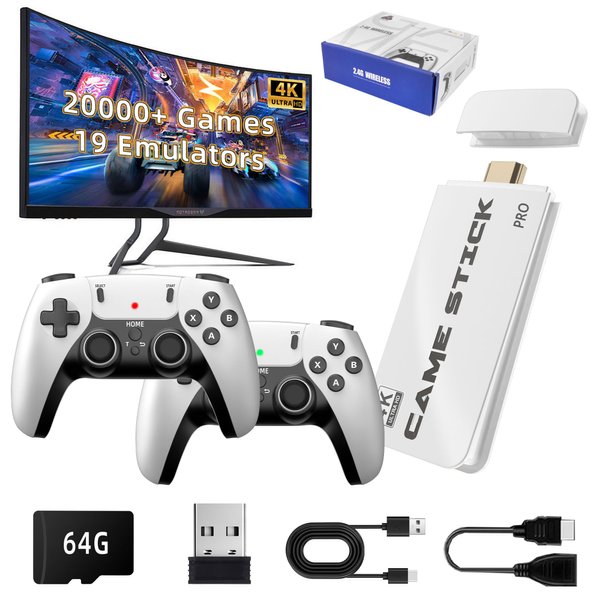 2024 Newest Retro Game Console Stick, Classic Video Games with 4K HDMI, Built-in 19 Emulators, 20000+ Games - Plug & Play TV Video Gaming Stick with Upgrade Dual 2.4G Wireless Controllers(64GB)