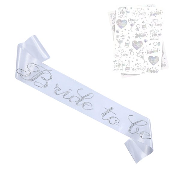Fosrisix Bride To Be Sash Bachelorette Temporary Tattoos Set for Women Bridesmaid Bride Shower Stickers Sliver Iridescent Party Decorations Gifts For Bridal Party Custom