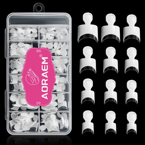 AORAEM White French Nail Tips 120 PCS Short French Style Acrylic Nail Tip 12 Sizes False Nail Clear and White Press on Nails for Women