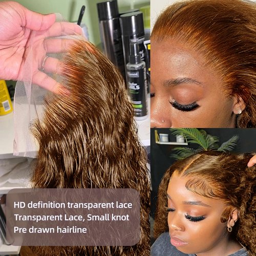 Alionly 13x6 Chocolate Brown Lace Front Wig Human Hair,24 Inch Water Wave Wet and Wavy HD Lace Front Wigs Human Hair For Black Women,Glueless Wigs Human Hair Pre Plucked With Baby Hair