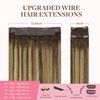 GOO GOO Wire Hair Extensions Human Hair, 4/27/4 Chocolate Brown with Caramel Blonde Balayage 16inch 125g, Invisible Wire Hair Extensions with Transparent, Seamless Fish Line Hairpiece