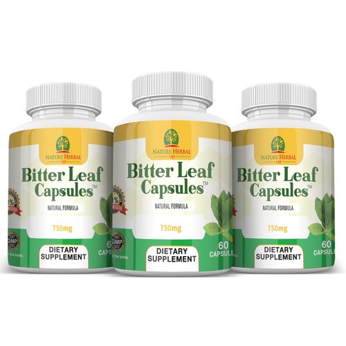 Nature Herbal Life Bitter Leaf Capsules. 750 mg. 60 Count, Natural Herbal Supplement, Green, Pack of 1