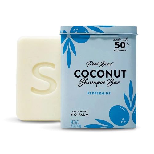 Peet Bros. Coconut Shampoo Bar - Peppermint Moisturizing Shampoo Bar Made With Coconut - Vegan, Palm Oil-Free Shampoo Bar - No Artificial Fragrances - Planet Friendly - Made in USA - 5 oz