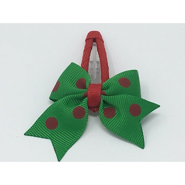 Snap Clip, Hair Bow, Green and Red Hair Bow, Polka Dot Hair Bow