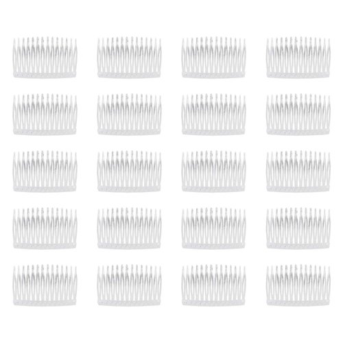Lawie 20 Pack Clear Small Plastic Hair Side Comb With Long Teeth Thin Fine Gray Hair Pins White Mini Barrettes for Women Bridal Wedding Veil Decorative DIY Craft Headpiece French Twist Bun Accessories