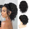 Cisyia Ponytail Extension, Black Drawstring Ponytail for Women, Clip in Wavy Curly Ponytail Hair Extensions, Natural Short Synthetic Hairpiece for Daily Use