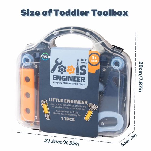 Kiszo Toddler Tool Set – 11 pcs Kids Tool Set with Tool Box, Pretend Play Toddlers Toys, Toy Construction Tools for Kid Ages 3,4,5,6 Years Old, Christmas Birthday Gifts for Boys