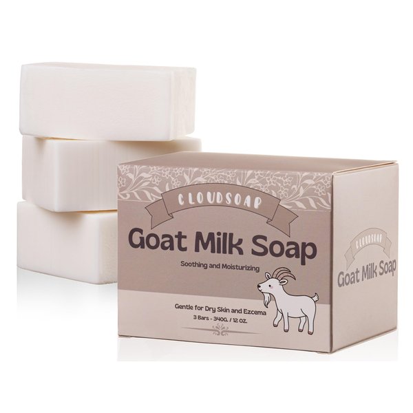 Cloudsoap New Natural Goat Milk Soap Bar (3 Pack - 4 oz Each) - Moisturizing for Dry, Itchy, Eczema, and Sensitive Skin - Gentle Cleansing for Kids, Babies, Women, and Men
