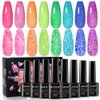 MIZHSE Neon Reflective Gel Polish Set,Sparkly Shiny Disco Shimmer Nail Polish Gel Kit Fluorescent Bright UV LED Soak Off Glitter Nail Gel Polish for DIY Nail Art Salon