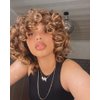 SOFUN Short Curly Wigs for Black Women Afro Curly Wig with Bangs Loose Cute Curly Fluffy Wavy Big Bouncy Fluffy Curly Wig(Ombre Blonde)