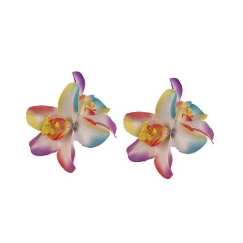 Lofruiin Women's Bohemian Double Orchid Hair Clip Beach Vacation Head Flower Hair Clip Simulated Flower Hair Decoration Edge Clip (2, Colorful)