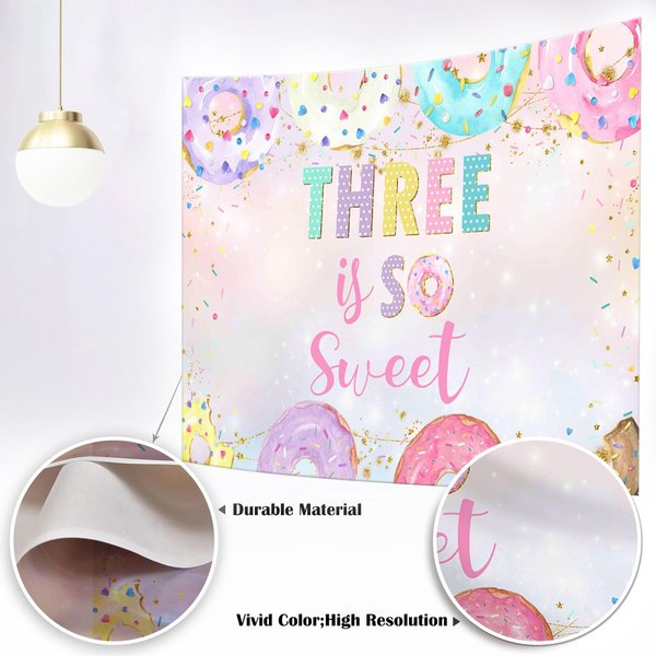 Mocsicka 3rd Donut Birthday Backdrop Three is so Sweet Birthday Party Decoration Background Girl Third Birthday Party Banner Supplies (7x5ft (82x60 inch))