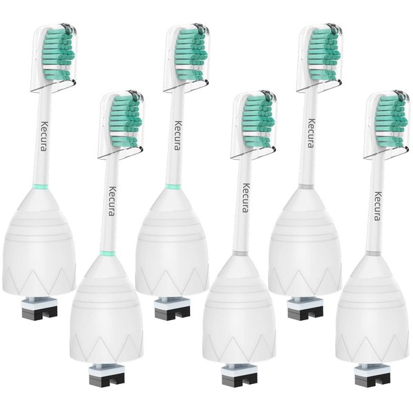 Kecura Replacement Brush-Heads Compatible with Philips Sonicare: e-Series Toothbrush Heads HX7022/66 fits Essence & CleanCare Electric Brush Handles, 6 Pack