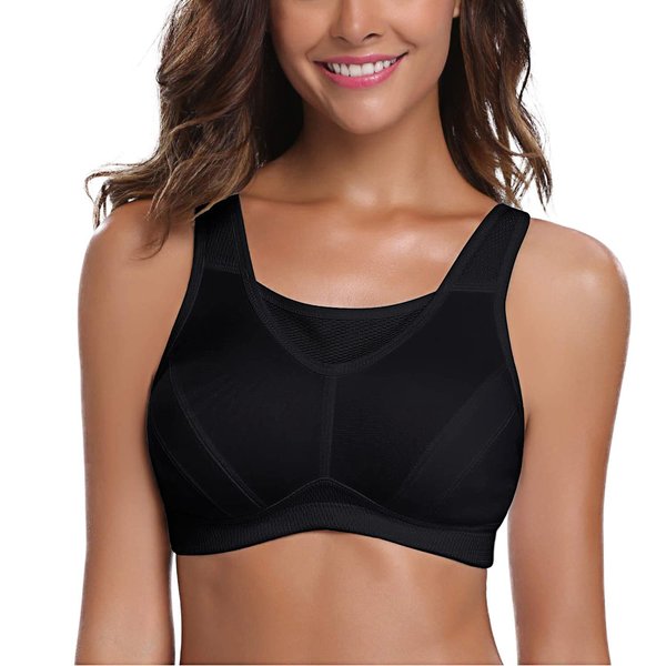 Wingslove Women's High Impact Sports Bra Full Coverage Wirefree Non Padded Workout Bra Plus Size(Black,34DDD)