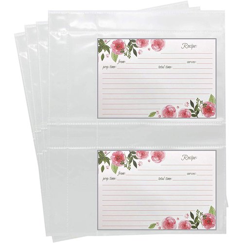 Toucan Craft Supplies Recipe Card Protectors, Refill Sheets for 3 Ring Binders, Recipe Book Pocket Page Sheet Protectors, Holds 4 x 6-inch pockets, 4 Cards Per Sheet, Clear 50 Pack