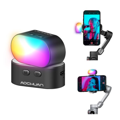 AOCHUAN RGB Magnetic Fill Light for Gimbal, LED Video Light w/3 Brightness and 7 Color Adjustment for Photography, Portable Mini Fill Light w/Long Battery Life for Hohem Zhiyun Feiyu Gimbal Stabilizer