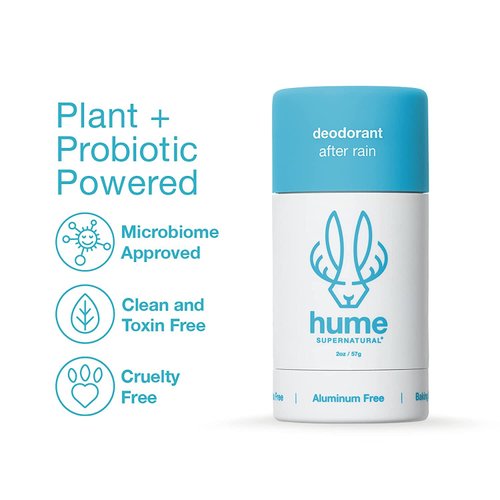 Hume Supernatural Aluminum Free Deodorant for Women & Men - Safe for Sensitive Skin - Probiotic, Plant-Based, Baking Soda Free, Aloe, & Cactus Flower, Anti Sweat, Stain & Odor - After Rain, 3-Pack