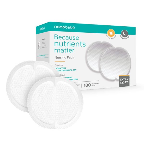 Nanobébé Disposable Nursing Pads Multipack – 120 Days and 60 Nights Ultra Thin & Extra Absorbent Vented Leak Proof Nursing Essentials, Individually Wrapped (180 Count)