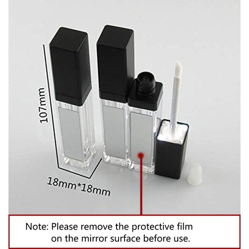 Healthcom 5 Pcs 7.5ml LED Light Lip Glaze Tubes with Mirrors Refillable Lip Gloss Bottles DIY Lip Balm Lipstick Tube Makeup Cosmetic Container for Woman Girl(Black)