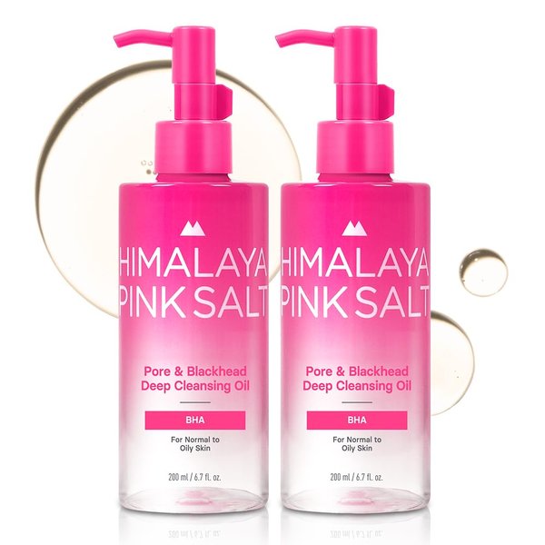 HIMALAYA PINKSALT Pore & Blackhead Deep Cleansing Oil BHA, 6.7 fl oz 2 Pack - Pore Purifying Oil Cleanser with BHA for Blackhead Removal, Makeup Remover with Refreshing Low Alkaline Formula