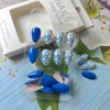 24Pcs Blue Flower Press on Nails Short Almond Fake Nails French Tip Press Ons Blue Full Cover Glossy Glue on Nails Reusable Short Acrylic Nails Stick on Nails for Women Girls Manicure Decoration Tips