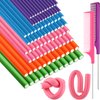 Tigeen 96 Pieces Flexible Curling Rods 9.45 Inch Soft Twist Foam Hair Curling Rollers No Heat Hair Rods Rollers with 2 Pieces Rat Tail Comb (Multi Color, 0.3 In, 0.47 In, 0.63 In, 0.71 In, 0.79 In)