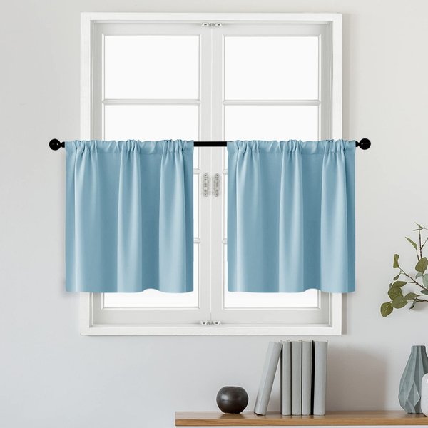 MRTREES Sky Blue Tier Curtains 24 Inch Length Room Darkening Kitchen Tiers Bathroom Short Curtain Triple Weave Small Cafe Curtains Half Window Treatment Set 2 Panels Rod Pocket, 34 x 24 Inches Long
