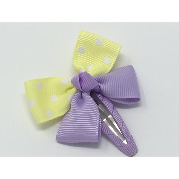 Snap Clip, Hair Bow, Yellow Lavender and White Hair Bow, Polka Dot Hair Bow
