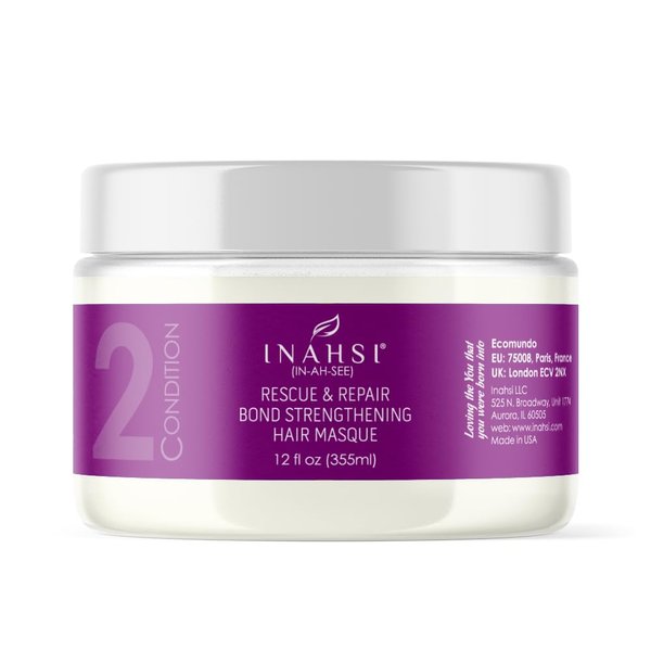 INAHSI Rescue & Repair Bond Strengthening Hair Masque | Deep Conditioner for Men, Women, or Kids with Curly Hair | Hair Products for Naturally Curly Hair 12 oz | Made in the USA