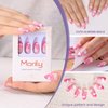 morily 24pcs Press on Nails Medium Length Almond Fake Nails Kit Long Ombre Pink Acrylic False Nails with White Cloud Design Crystal Artificial Glossy Stick on Nails Finger Manicure for Women and Girls