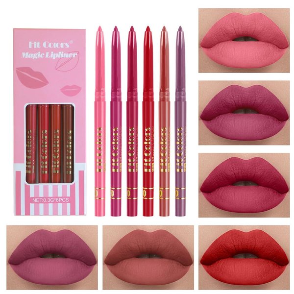 6Pcs Matte Lip Liner/Lipstick Set,Nude Matte Lip Liner and Lipstick Makeup Kit,Crayon Lip Liner Longwear and Pigmented Lip Pencil 24 Hour Waterproof Long Wear Lip Gloss Matte Finish
