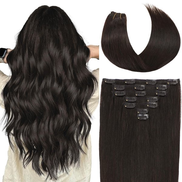 Befana Clip in Hair Extensions Real Human Hair,16 Inch 7 Pcs 70g #1B Natural Black Hair Extensions Clip in Human Hair,Natural Soft Straight Clip in Hair Extensions for Women Girls