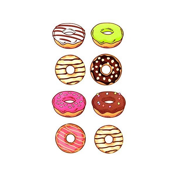 Oottati 2 Sheets Small Cute Children Women Temporary Tattoo Stickers Colorful Donuts Cake for Men Women Teens