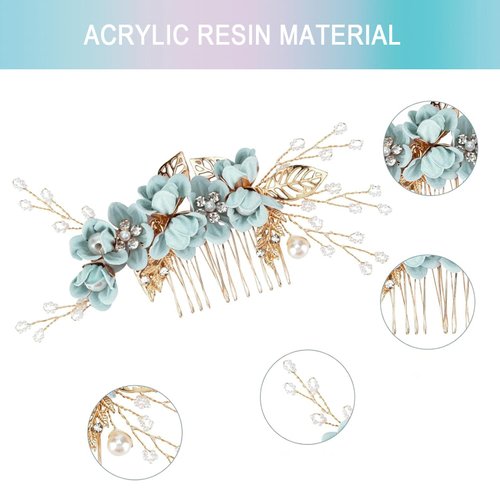Wedding Hair Combs, Crystal Flwoer Hair Clips Bride Bridesmaid Hair Sides Comb Rhinestone Barrettes, Pearl Flower Hair Pins Hair Accessories for Women Girls (Green)