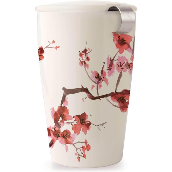 Tea Forte Kati Cup Ceramic Tea Infuser Cup with Infuser Basket and Lid for Steeping, Cherry Blossoms