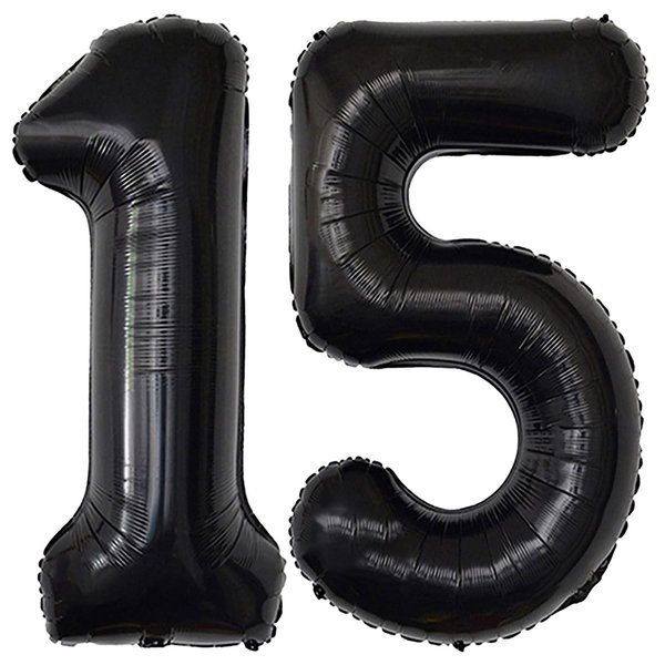 WEIKA 40 Inch Black Foil Mylar Balloon | 15th Birthday Decorations for Girls And Boys | 15 Birthday Balloon for Girls And Boys | 15th Anniversary Decoration | Birthday Party | Wedding