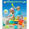 Teuevayl Collapsible Bucket Beach Sand Toys for Kids, Travel Beach Toys with Mesh Bag, 3 Collapsible Sand Castle Toys, Dinosaur Sand Molds, Shovel Sieve, 12 PCS Sandbox Beach Toys for Toddler 3-10