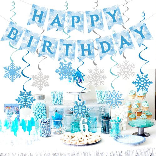 Winter Snowflake Hanging Swirl Decorations Banner, Blue White Silver Christmas Glitter Snowflake Hanging Swirls Ornaments Ceiling Streamers for Xmas Winter Wonderland New Year Birthday Party Supplies