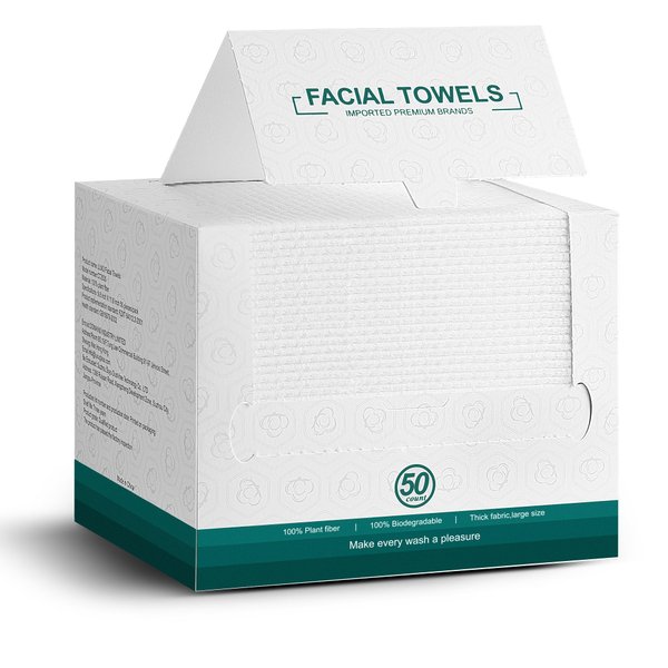 Disposable Face Towels,Extra Thick Soft Clean Facial Towels,Super Absorbent,Biodegradable Dry Wipes,Cruelty-Free Facial Washcloth for Sensitive Skin,Travel,Makeup Remover,50 Count,7.9"×12"