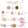 9th Birthday Girl Decoration, Girls 9th Birthday Decoration with Happy Birthday Banner, Number 9 Balloons for Pink and Gold Party Supplies Decoration 9th Birthday