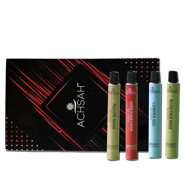 ACHSAH Skin Care Travel Pack with Face Wash, Face Mask, Face Moisturizer for Glowing Skin And Facial Exfoliator, Tan reduction and Pollution Freee Effect (5 gm x 4)