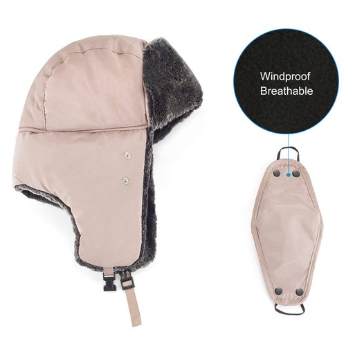 mysuntown Unisex Winter Trooper Hat Hunting Hat Ushanka Ear Flap Chin Strap and Windproof Mask(Khaki Color)