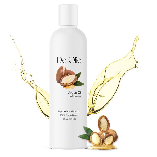 De Olio | Argan Oil of Morocco | 100% Pure & Natural Cold Pressed Argan Oil for Hair, Skin, Face | Refined Moroccan Hair Oil for Moisturizing & Strengthening | 8fl. oz. (237mL)