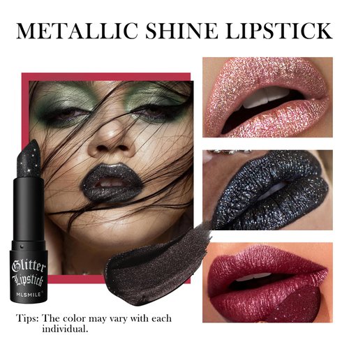 YIBABY 4 Pcs Diamond Matte Lipstick Set, Long Lasting & Non-Stick Cup High Pigmented Glitter Metallic Lips Makeup, Vampire Red Lipstick, Black Lipstick for Women for Party, Cosplay, Halloween Makeup