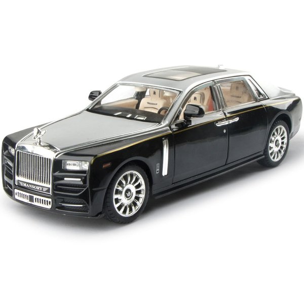 Toy Car Rolls-Royce 1/24 Phantom Model Alloy Collectibles Diecast Vehicles with Sound and Light (Silver/Black)