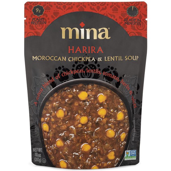 Mina Harira, Moroccan Chickpea & Lentil Soup, Ready to Eat, Soup High In Plant Based Protein, Vegan, Non-GMO, Gluten Free, Kosher, Microwavable, Packaged Meal & Side Dish, 10 oz