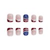 4th of July Square Press on Nails Glitter Frencch Tip Fake Nails with Star and Swirle Designs Short Square Red Blue White Glossy False Nails with Bling D esigns Acrylic Stick on Nails for Women 24 Pcs