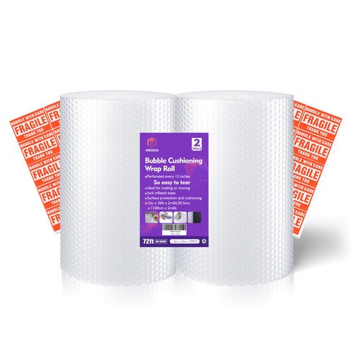 Wanguagua 2 Pack 12 Inch x 72 Feet Total Bubble Packing Wrap For Moving Boxes Shipping Cushioning Roll Supplies Perforated Every 12”